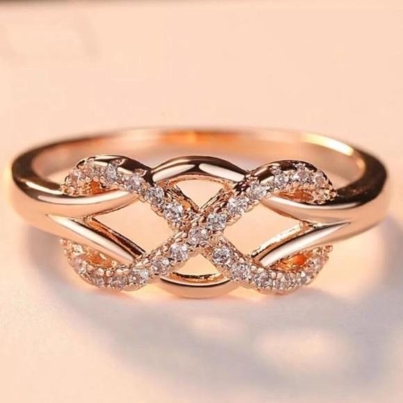 Jewelry - New 18K Rose Gold  Infinity Cross Knot Ring, cute Ring, shiny Ring.